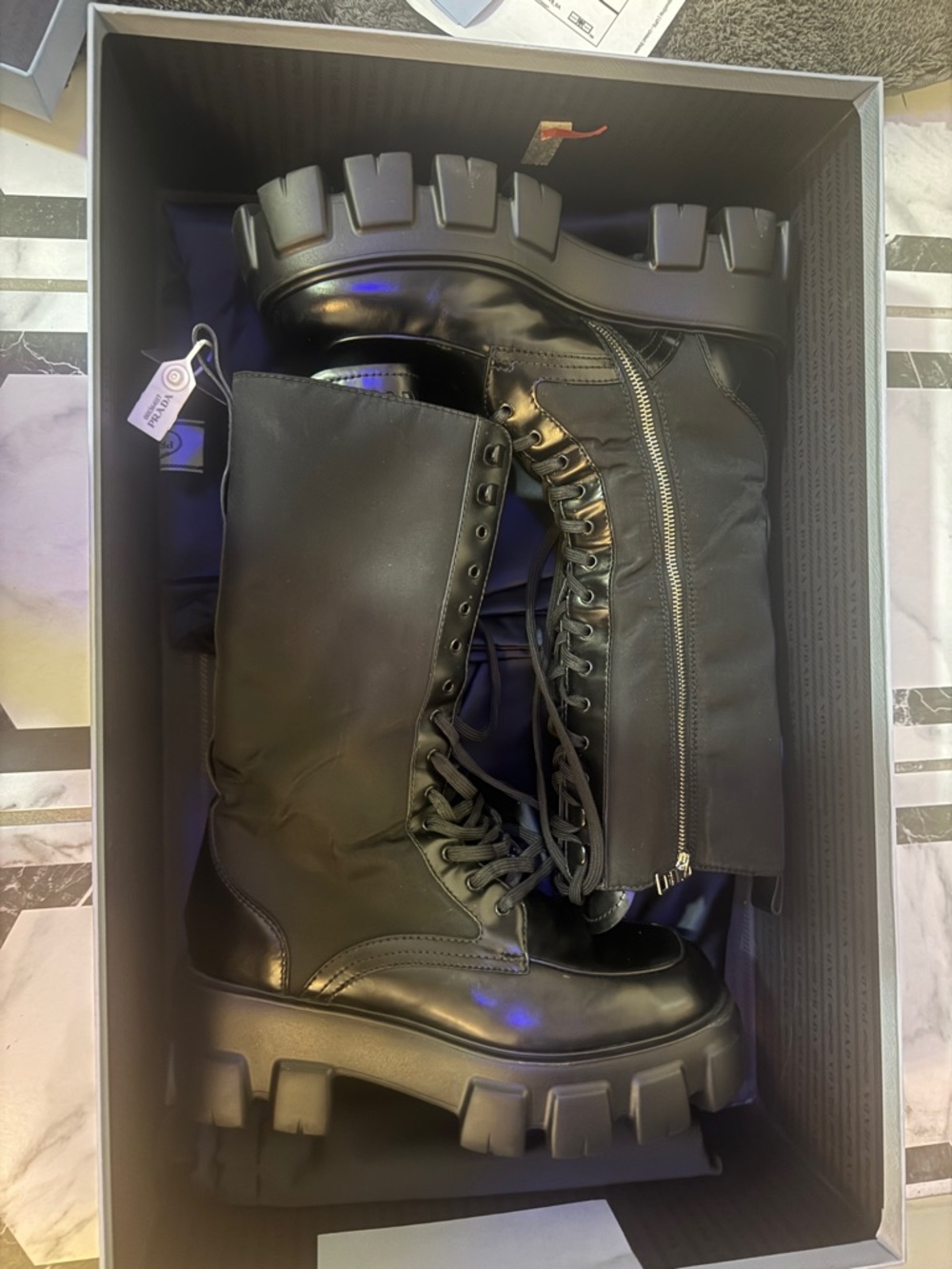 Prada NWT Chunky Black Combat Boots with Side Zipper